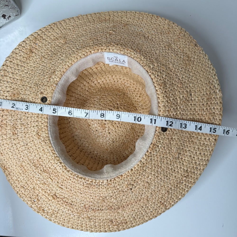 Scala Sun Hat Womens Tan Hand Woven Raffia Straw Wide Brim Boho OS - Picture 8 of 8